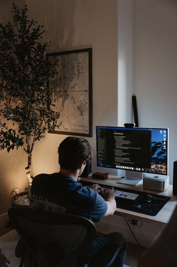 A learner working at a computer beside a sunlit window